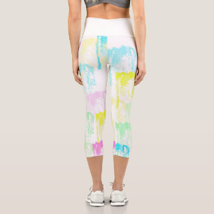 Leggings Capri Pale Pastel Turquoise Vert Bleu rose Abstrait Art