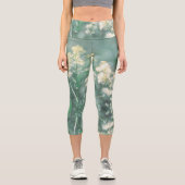 Leggings Capri Pale Pastel Vert Jaune Fleurs de prairie Fluide (Recto)
