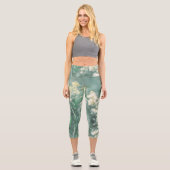 Leggings Capri Pale Pastel Vert Jaune Fleurs de prairie Fluide (Recto)