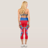 Leggings Capri Palmier d'orchidée tropicale feuille rouge floral  (Verso)