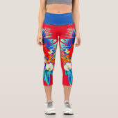 Leggings Capri Palmier d'orchidée tropicale feuille rouge floral  (Recto)