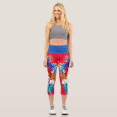 Leggings Capri Palmier d'orchidée tropicale feuille rouge floral  (Recto)