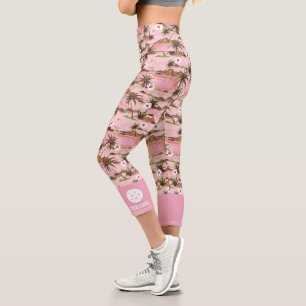 Leggings Capri Palmiers Tropicaux Rose Texte Personnalisé Pickle