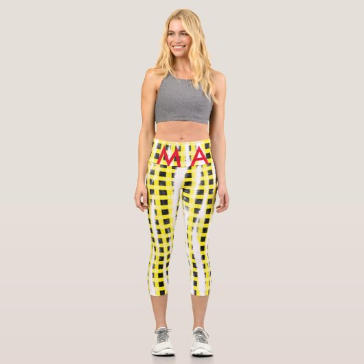 Leggings Capri Panneau de contrôle Jaune Noir ajouter nom nom mon (Recto)