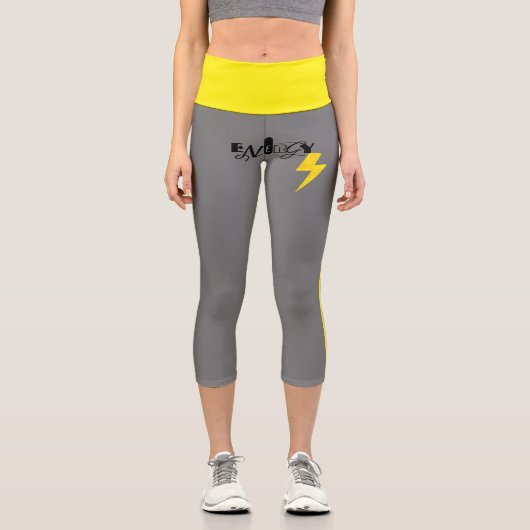 Leggings Capri Panneau Énergie Power Yellow Line (Recto)