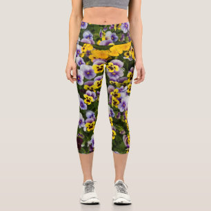 Leggings Capri pansea et tournesol art floral