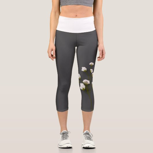 Leggings Capri Pantalon de fleurs de printemps gris (Recto)