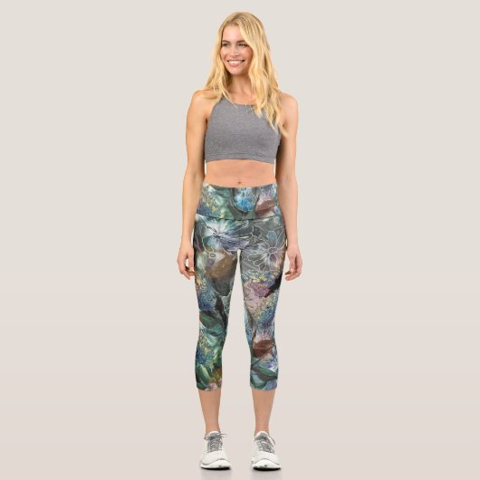 Leggings Capri Pantalon de Yoga Abstrait à fleurs (Recto)
