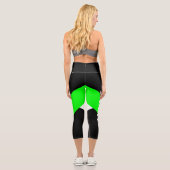 Leggings Capri Pantalon De Yoga Haute Taille Noir Et Vert Néon (Verso)