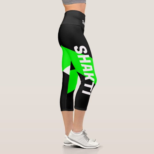 Leggings Capri Pantalon De Yoga Haute Taille Noir Et Vert Néon (Droite)