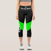 Leggings Capri Pantalon De Yoga Haute Taille Noir Et Vert Néon (Recto)