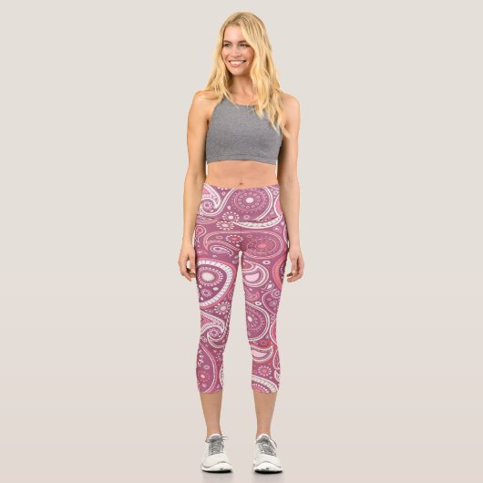 Leggings Capri Pantalon de Yoga rose et blanc (Recto)