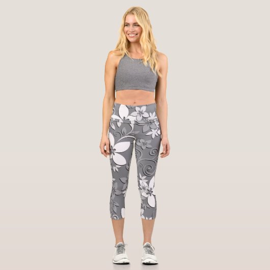 Leggings Capri Papier mural à fleurs 2 (Recto)