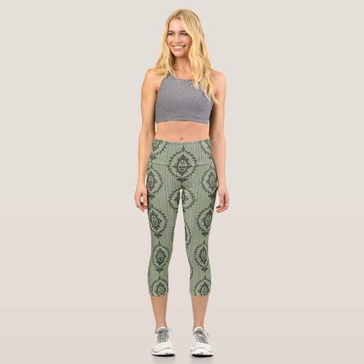 Leggings Capri Papier peint baroque en vert (Recto)