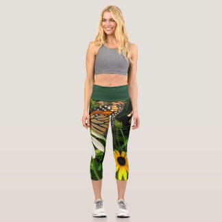 Leggings Capri Papillon monarque avec Daises