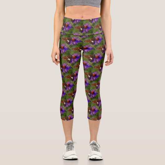 Leggings Capri Papillon sur l'art de la nature fleurie (Recto)
