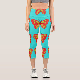 Leggings Capri Papillons jaunes et orange