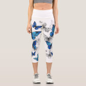 Leggings Capri Papillons volants bleus Morpho (Recto)