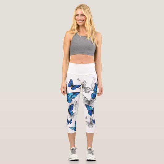 Leggings Capri Papillons volants bleus Morpho (Recto)