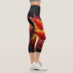 Leggings Capri Parrot Tulip Floral Rouge et Jaune