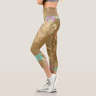 Leggings Capri Parties scintillant à huile métallique or Glam mod