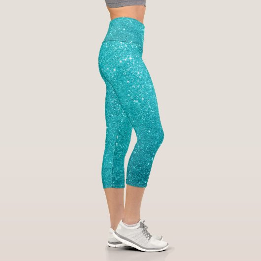 Leggings Capri Parties scintillant bleu turquoise et étincelles (Droite)