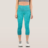 Leggings Capri Parties scintillant bleu turquoise et étincelles (Recto)