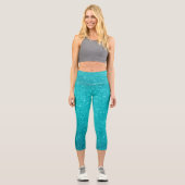 Leggings Capri Parties scintillant bleu turquoise et étincelles (Recto)