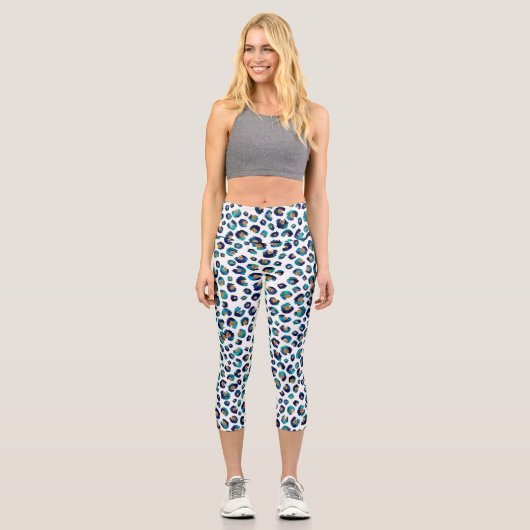 Leggings Capri Parties scintillant d'or bleu Motif Leopard (Recto)