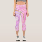 Leggings Capri Parties scintillant en marbre rose violet or (Recto)