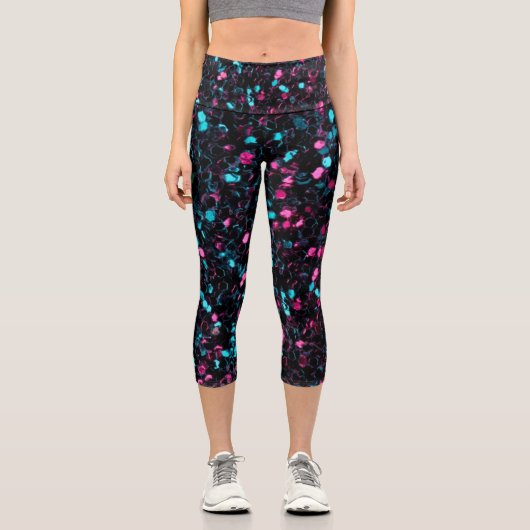 Leggings Capri Parties scintillant en mosaïque bleu brillant (Recto)