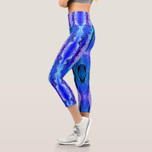 Leggings Capri Parties scintillant en or bleu Neon Marbre Capri L