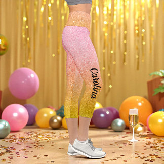 Leggings Capri Parties scintillant en or rose jaune Ombre Sparkle
