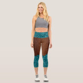 Leggings Capri Parties scintillant étincelle bleu d'Aqua bois bru (Recto)