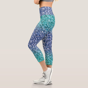 Leggings Capri Parties scintillant Ombre bleu turquoise Capri Leg