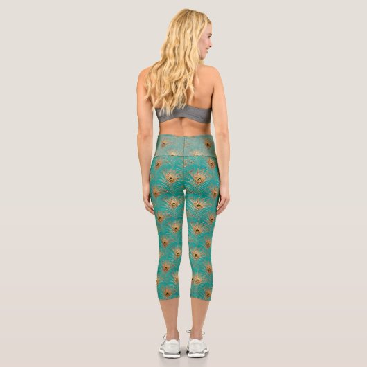 Leggings Capri Parties scintillant Peacock Feathers Motif (Verso)