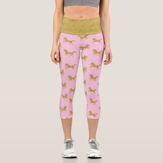 Leggings Capri Parties scintillant rose et or Unicorne (Recto)