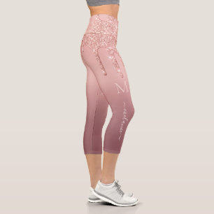 Leggings Capri Parties scintillant rose or Votre lettre texte Cap
