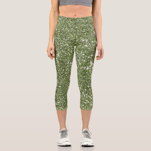 Leggings Capri Parties scintillant verte Faux Texture