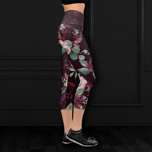 Leggings Capri Passion Maussade Motif dramatique de rose vin po