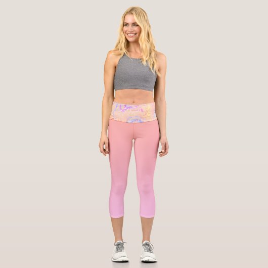 Leggings Capri Pastel Coral rose Gradient Iridescente Leopard (Recto)