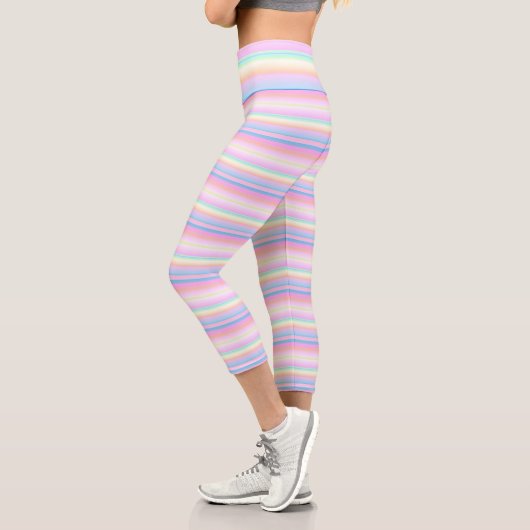 Leggings Capri Pastel couleurs mignonnes rayées (Gauche)