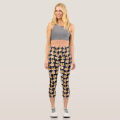 Leggings Capri Pastel Frangipani Plumeria Fleurs sur Noir (Recto)