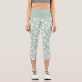 Leggings Capri Pastel Mint Vert Florales Blanches Yoga Exercice (Recto)