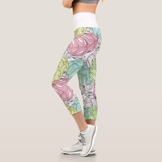 Leggings Capri Pastel monstera feuille aquarelle tropicale (Gauche)