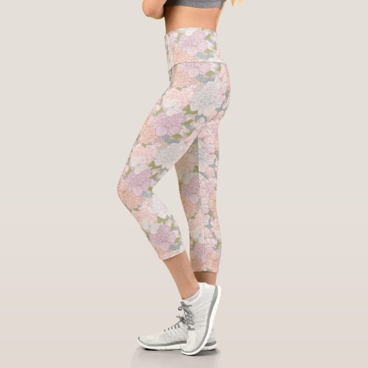 Leggings Capri Pastel Peony & Butterfly Flower Motif (Gauche)