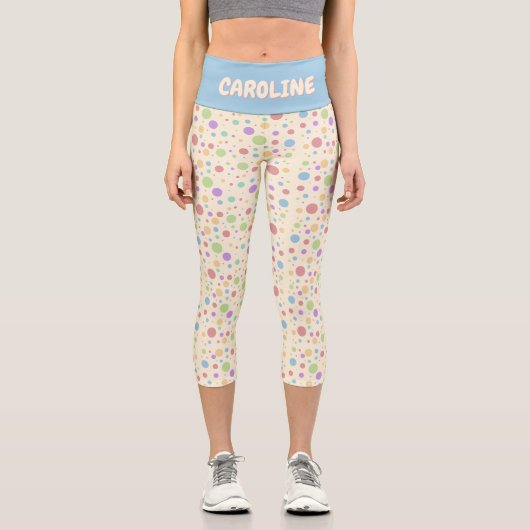 Leggings Capri Pastel Rainbow Polka Point personnalisé (Recto)
