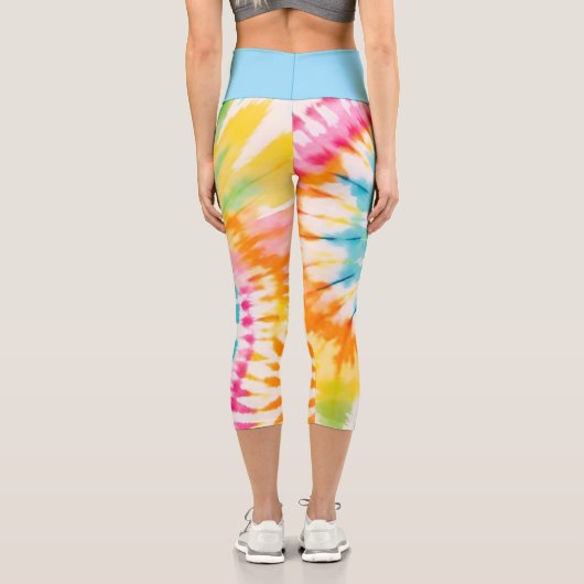 Leggings Capri Pastel Rainbow Tie Dye Spiral Pattern (Verso)