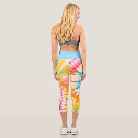Leggings Capri Pastel Rainbow Tie Dye Spiral Pattern (Verso)