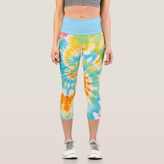 Leggings Capri Pastel Rainbow Tie Dye Spiral Pattern (Recto)